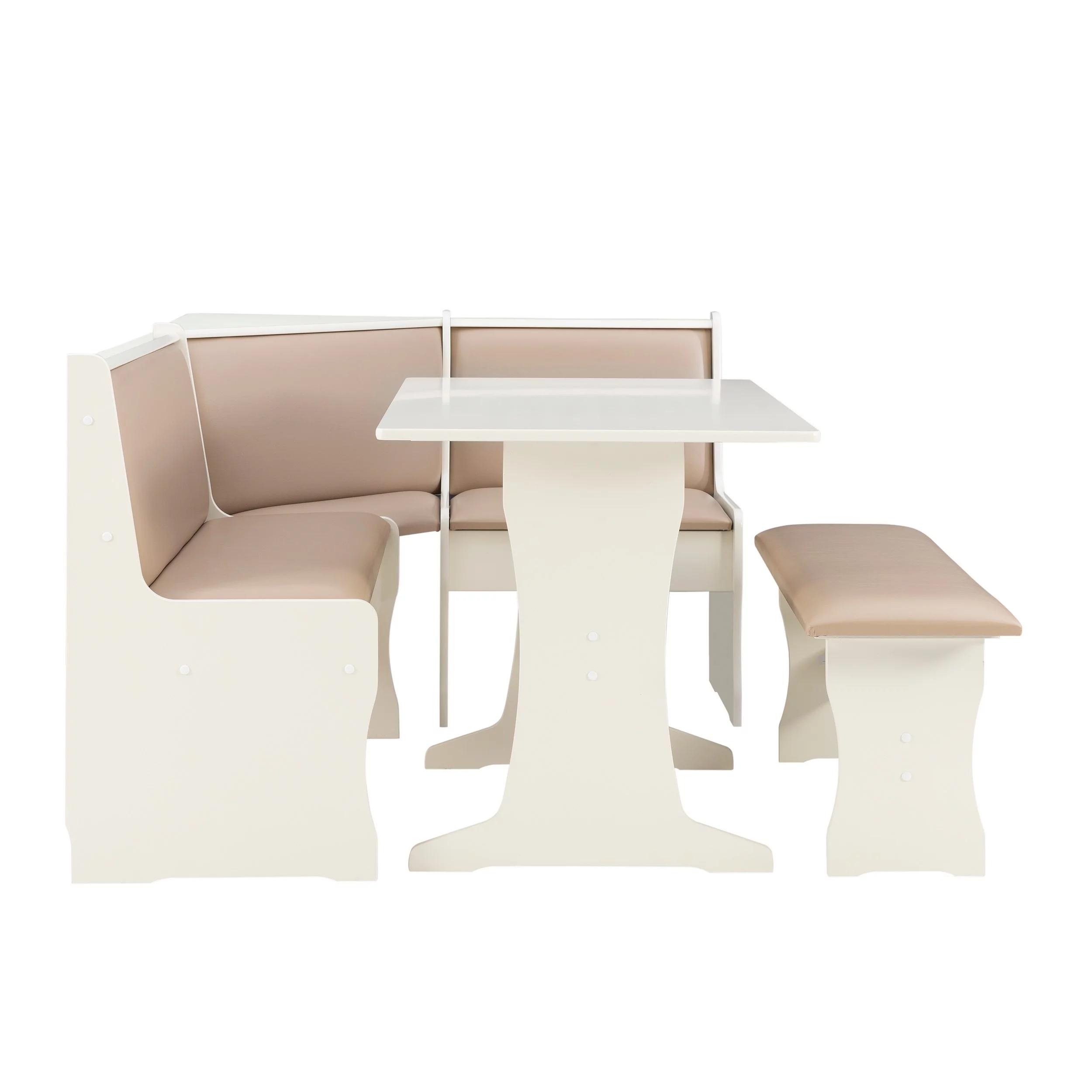 Linon Stella Dining Nook, Table, and Bench Set with Storage, Seats 5, Tan/Tan