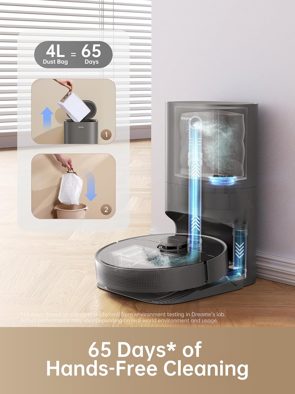 Dreametech D10s Plus Robot Vacuum and Mop Combo, Self-Emptying for up to 65 Days, 5,000Pa Suction Power, Advanced AI and LiDAR Navigation, 280-min Runtime, Compatible with Alexa, Ideal for Pet Hair