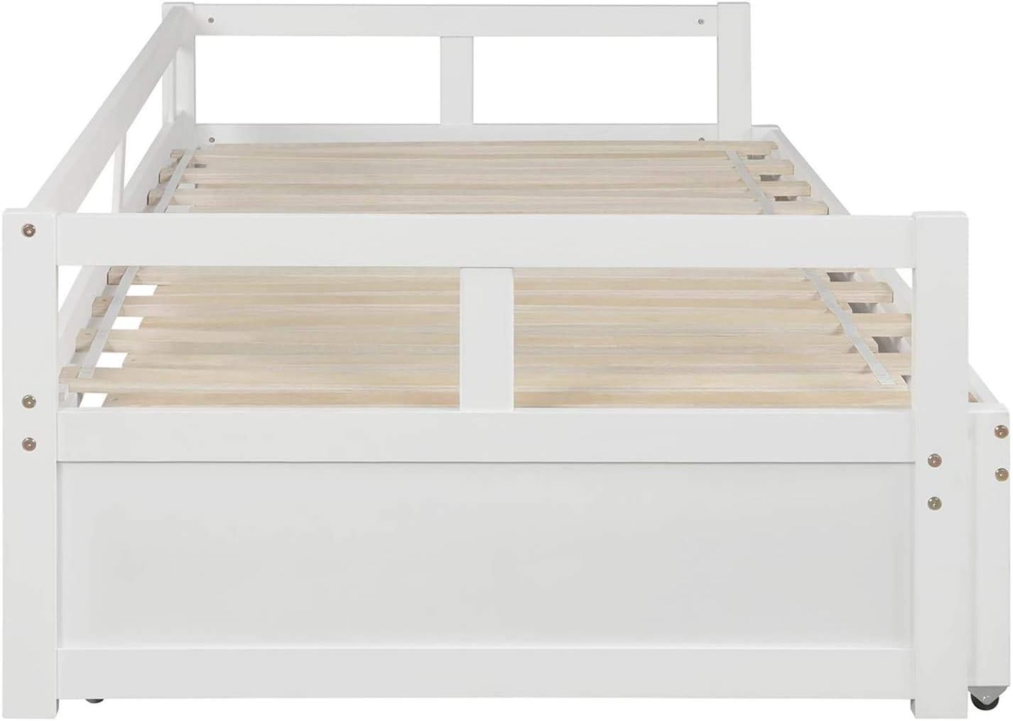 MERITLINE Daybed with Trundle,Twin to King Trundle Bed Extendable Design, Wooden Daybed/Sofa Bed for Bedroom Living Room,No Box Spring Needed,White