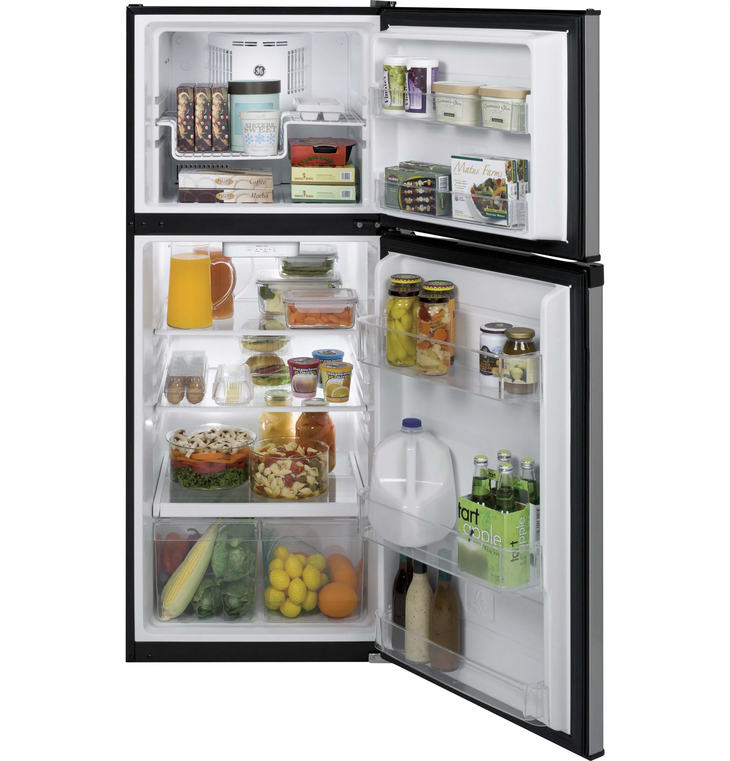 GE Appliances GPE12FSKSB 24 Inch Freestanding Top Freezer Refrigerator Stainless Steel