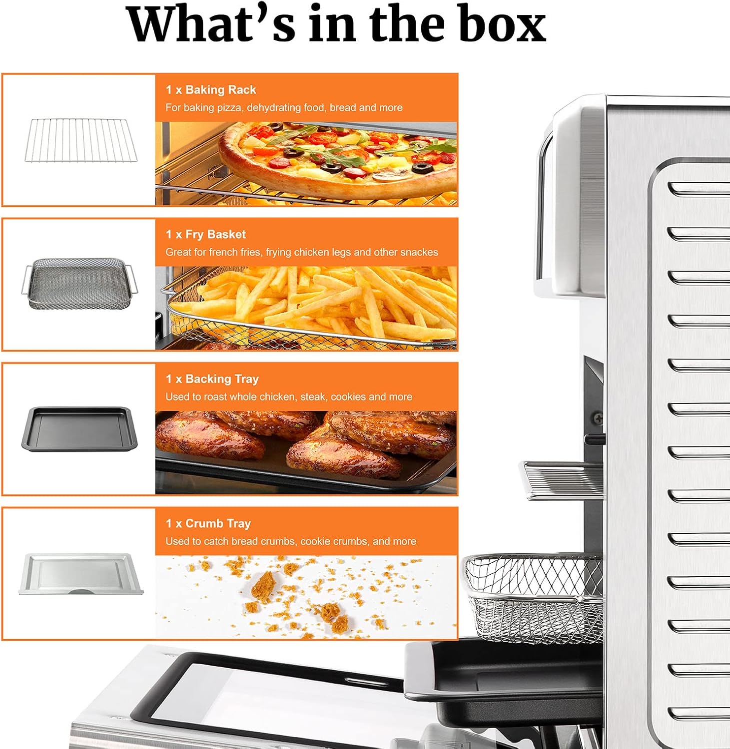 VENTRAY Convection Oven Air Fryer Toaster Oven 1700W 26QT Digital Control Stainless Steel Electric Ovens with Bake Pan, Broil Rack, Fry Basket & Recipe Book Included, 12 Cooking Presets
