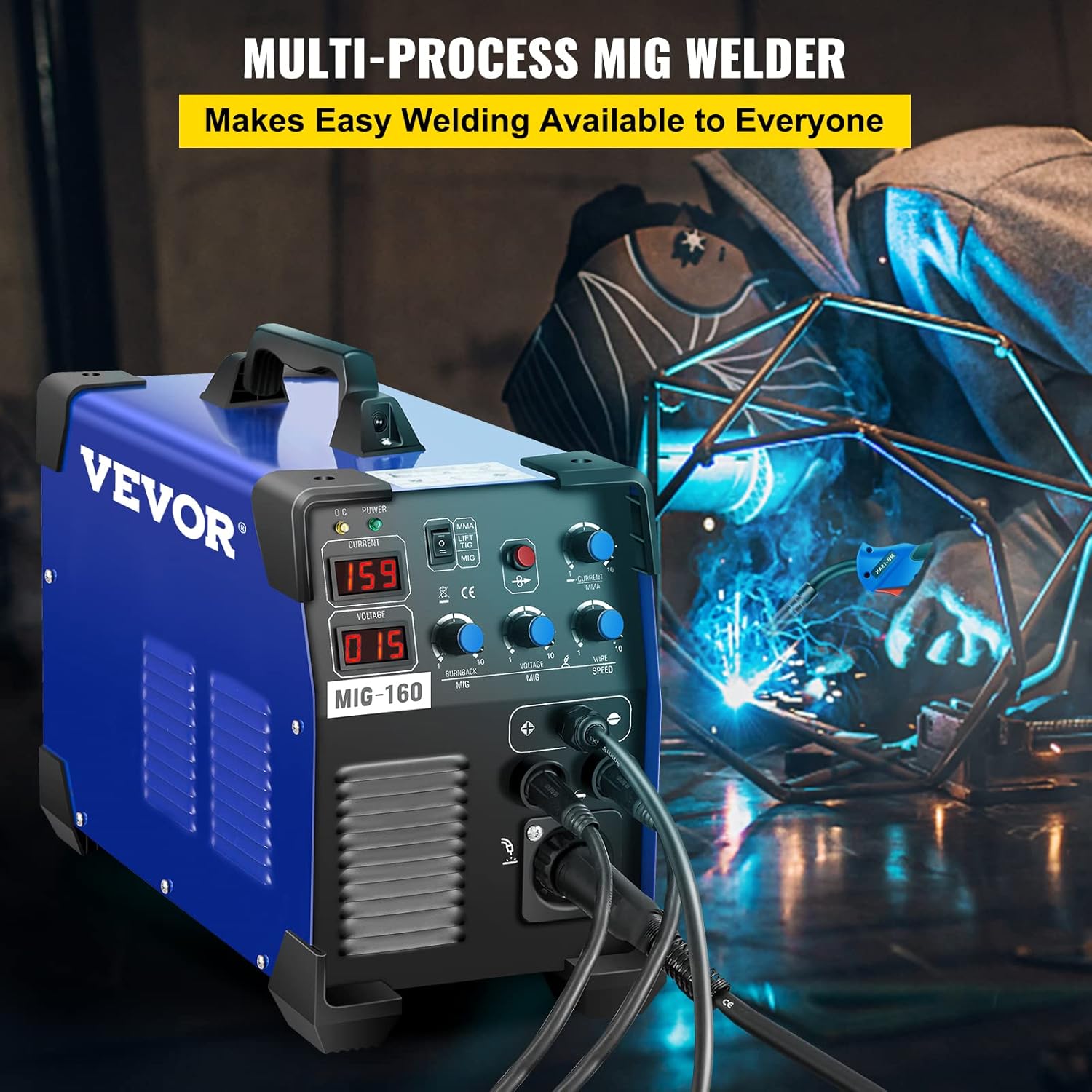 Mophorn MIG Welder, 200 Amp 3 in 1, 220V DC MIG/TIG/Arc Welding Machine, Portable TIG Welder with IGBT Inverter and Digital Display, Lift ARC Welder w/MIG Welder Torch and Cable