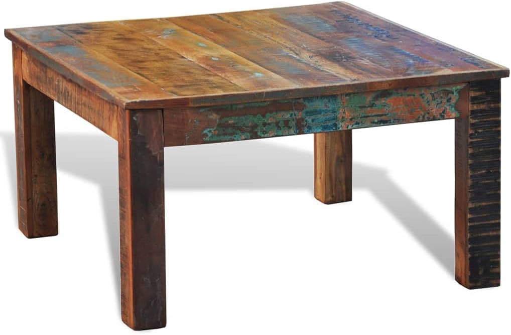 Rustic Coffee Table Square Simple Accent Central Table Polished Multi-Color Cocktail Table for Living Room, Bedroom, Office Reclaimed Wood Distressed Brown