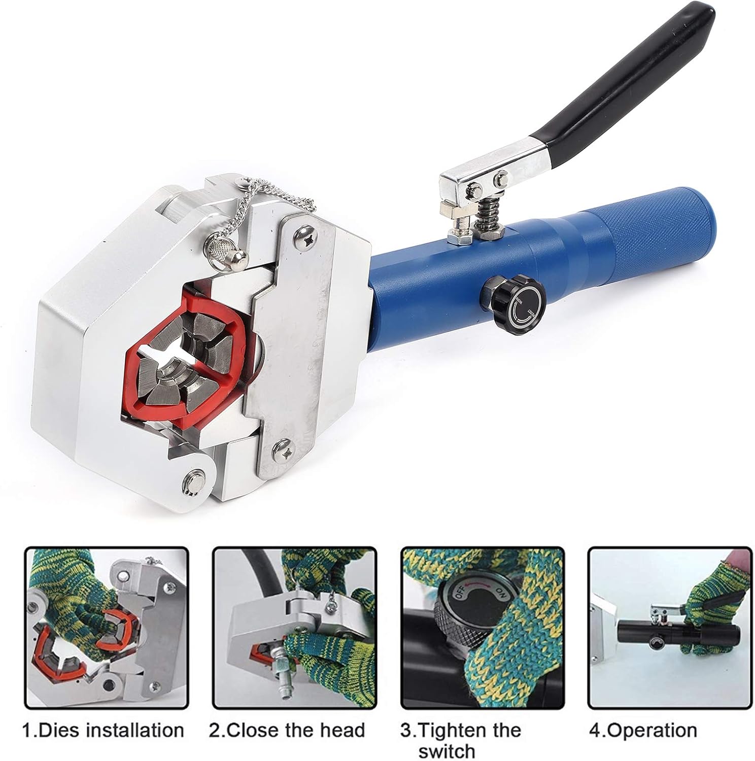 Auto Manual A/C Hose Crimper Kit, Hydraulic Hose Crimping Tool with 7 Die Set, Air Conditioning Repaire Handheld, Durable Aluminum Material