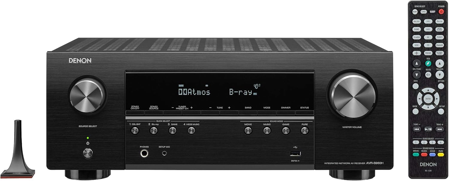 Denon AVR-S960H 8K Ultra HD 7.2 Channel (90Watt X 7) AV Receiver 2020 Model - Built for Gaming, Music Streaming, 3D Audio & Video, Alexa + HEOS, Black