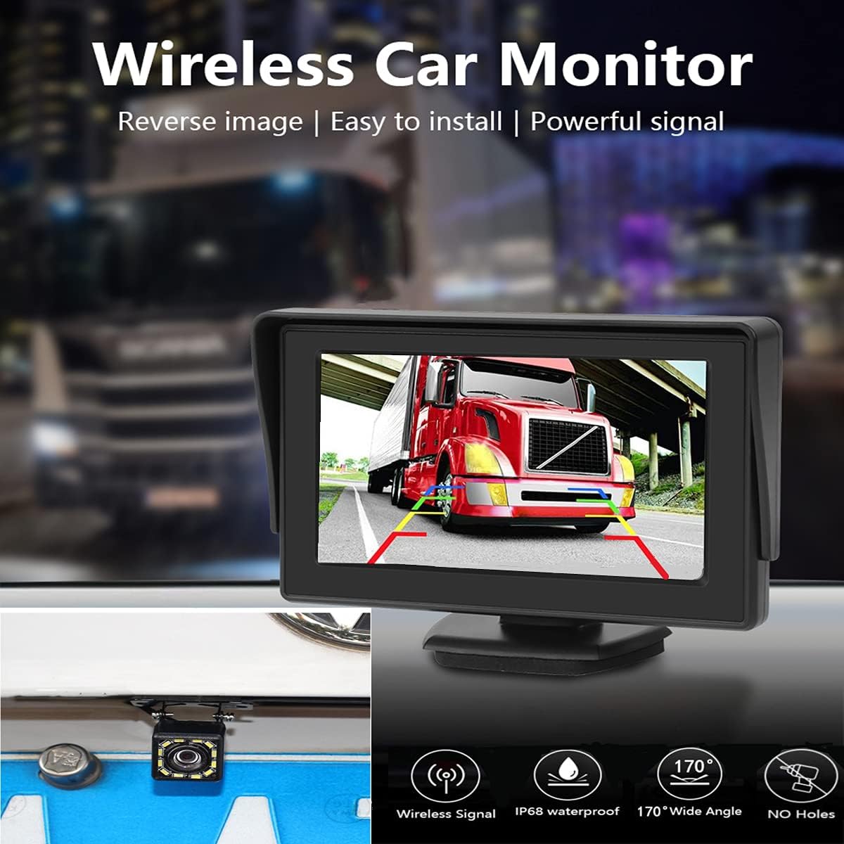 Wireless Backup Camera - 4.3 Inch Car Monitor Rear View Camera : FHD 1080P Waterproof Reversing Camera & Stable Digital Wireless Signal for Cars Van SUV Sedan Car MPV