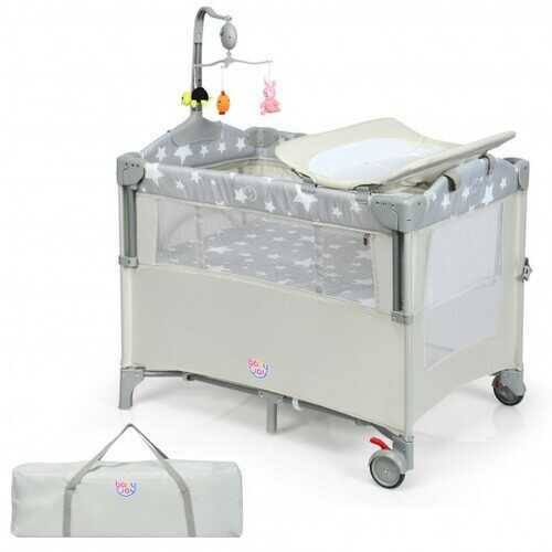 5-in-1 Portable Baby Beside Sleeper Bassinet Crib Playard with Diaper Changer-Beige | Costway