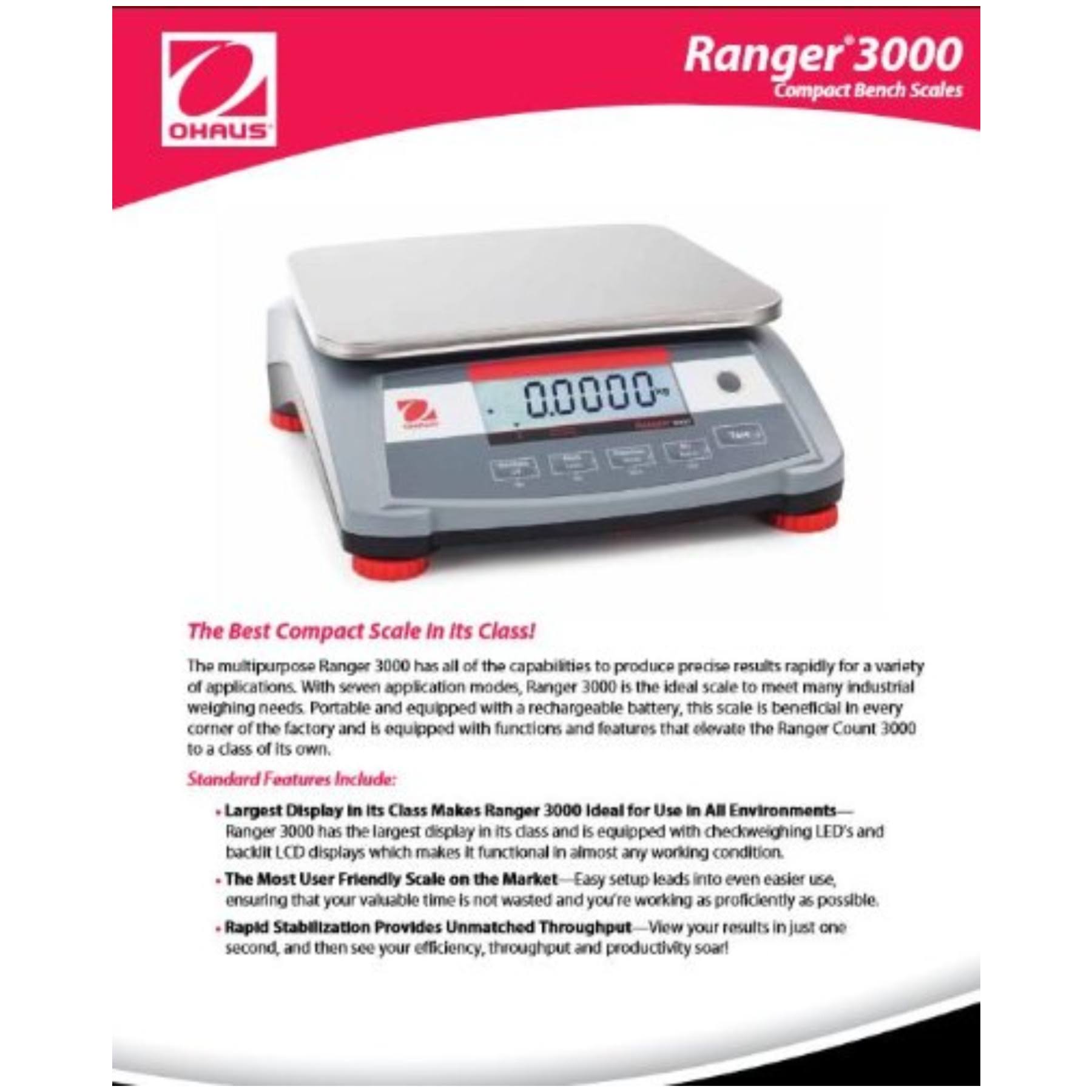 Ohaus R31P15 Ranger 3000 Compact Bench Scale - 30 lbs Capacity