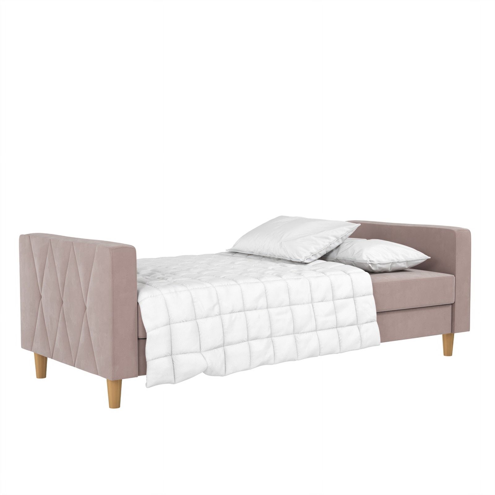 Pemberly Row Contemporary Futon with Storage in Blush Velvet
