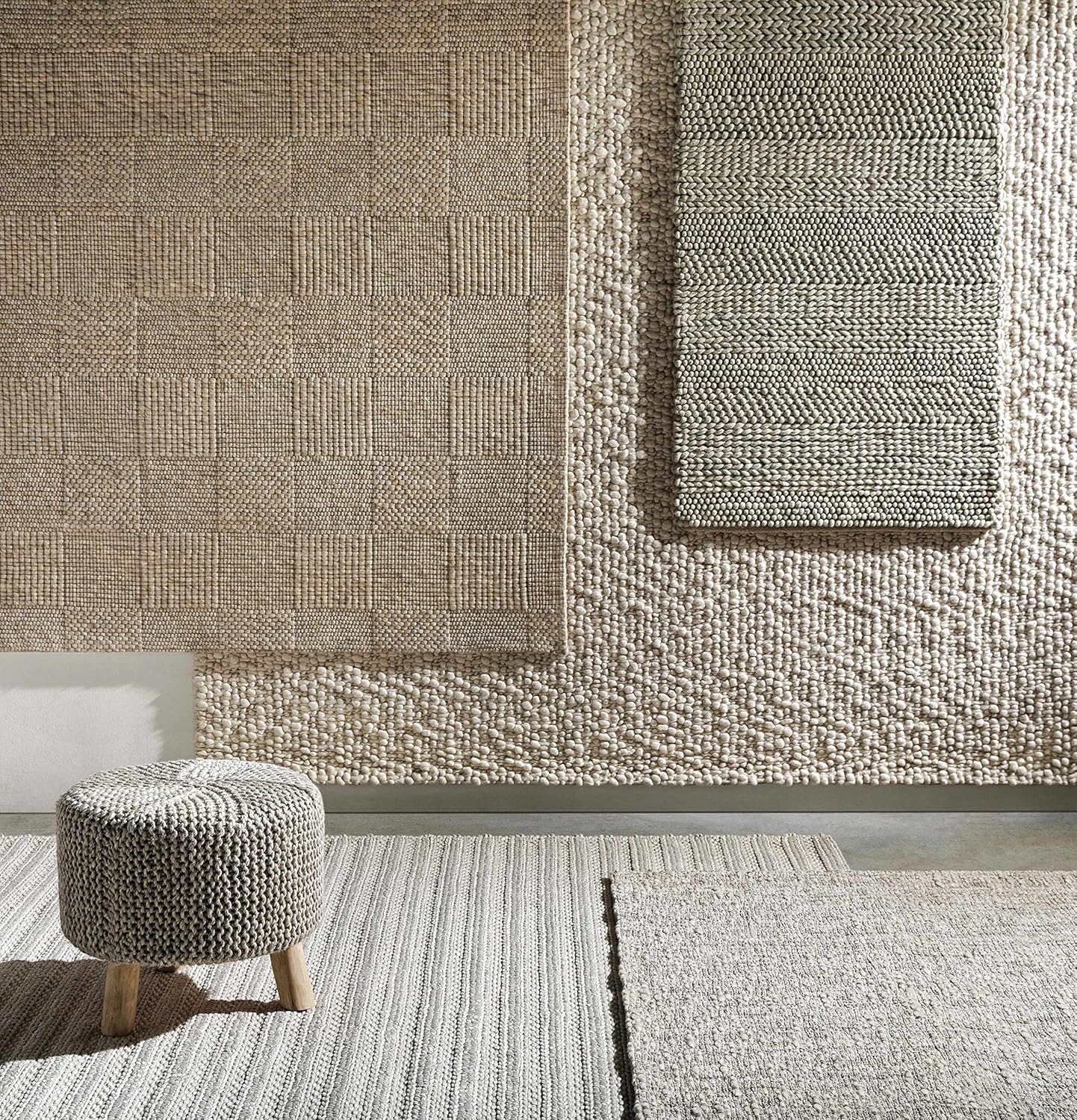 Hauteloom Boynton Living Room, Bedroom Area Rug - Wool & Viscose - Bohemian Knot Pattern - Neutral Farmhouse Carpet - Texture - Ivory, Beige, Cream, Grey - 10' x 14'