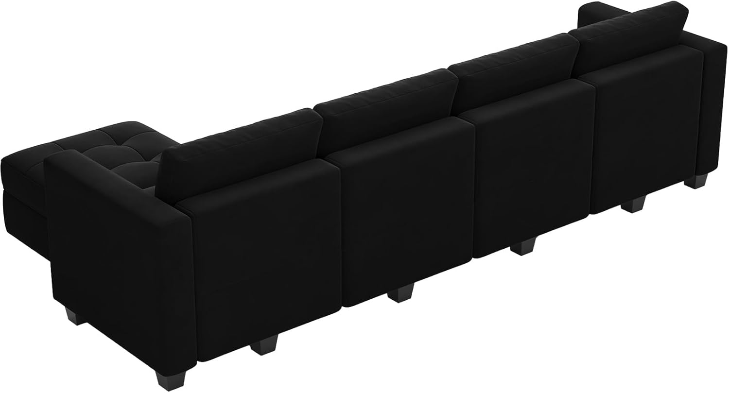 Belffin Modular Sectional Sofa Couch with Storage Seats and Ottomans, Velvet Convertible Sofa with Reversible Chaise, 5 Piece Sofa Sectionals, L Shaped Sleeper Couch, Black
