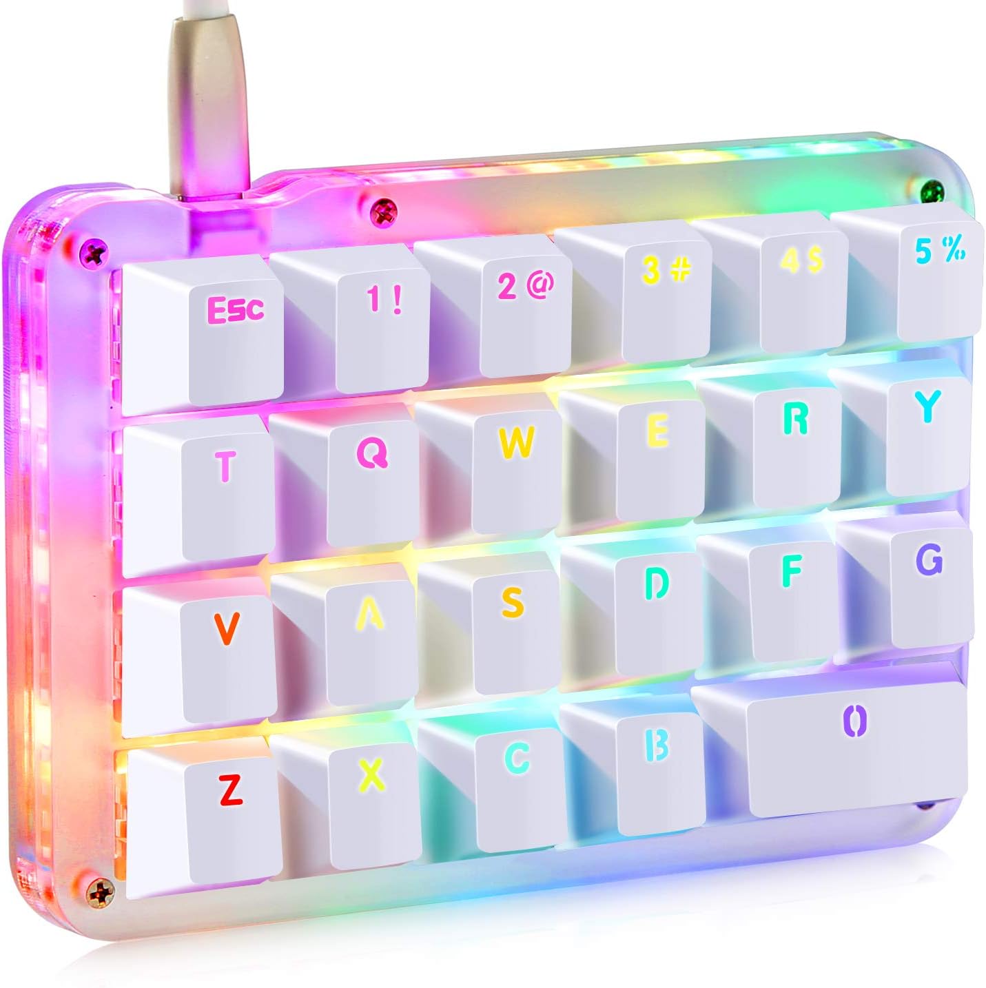 Koolertron One Handed Macro Mechanical Keyboard, Portable Mini One-Handed Mechanical Gaming Keypad 23 Fully Programmable Keys ((Blue Backlit/Blue switches))
