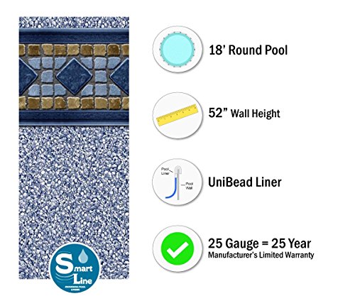 Smartline Boulder Swirl 18-Foot Round Liner | UniBead Style | 52-Inch Wall Height | 25 Gauge Virgin Vinyl Material | Strong and Durable Liners | Designed for Steel Sided above-Ground Swimming Pools