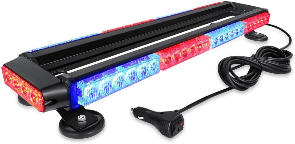AT-HAIHAN Waterproof 56W Magnetic Blue Red LED Emergency Strobe Flashing Light Bar for Police Cars Law Enforcement Vehicles POV Trucks Rooftop Safety Warning