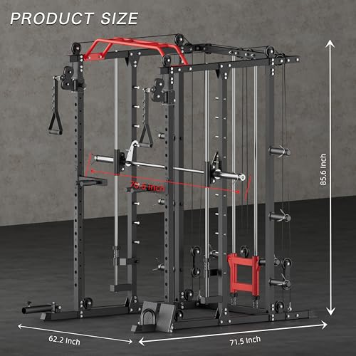 Fitness Deep Squat Machine with Cable Crossover System and Multi-Function Squat Rack Power Cage for Home Gym.