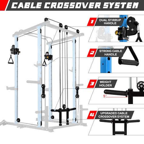 RitFit Multi-Function Squat Rack Power Cage PPC03 with Cable Crossover System, 1000LBS Capacity Power Rack and Packages with Optional Weight Bench, Barbell Weight Set, for Garage Workout & Home Gym