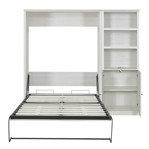 Queen Size Murphy Bed Wall Bed with a Storage Shelf, Space-Saving Wall Bed for Multipurpose Guest Room or Home Office - Gray