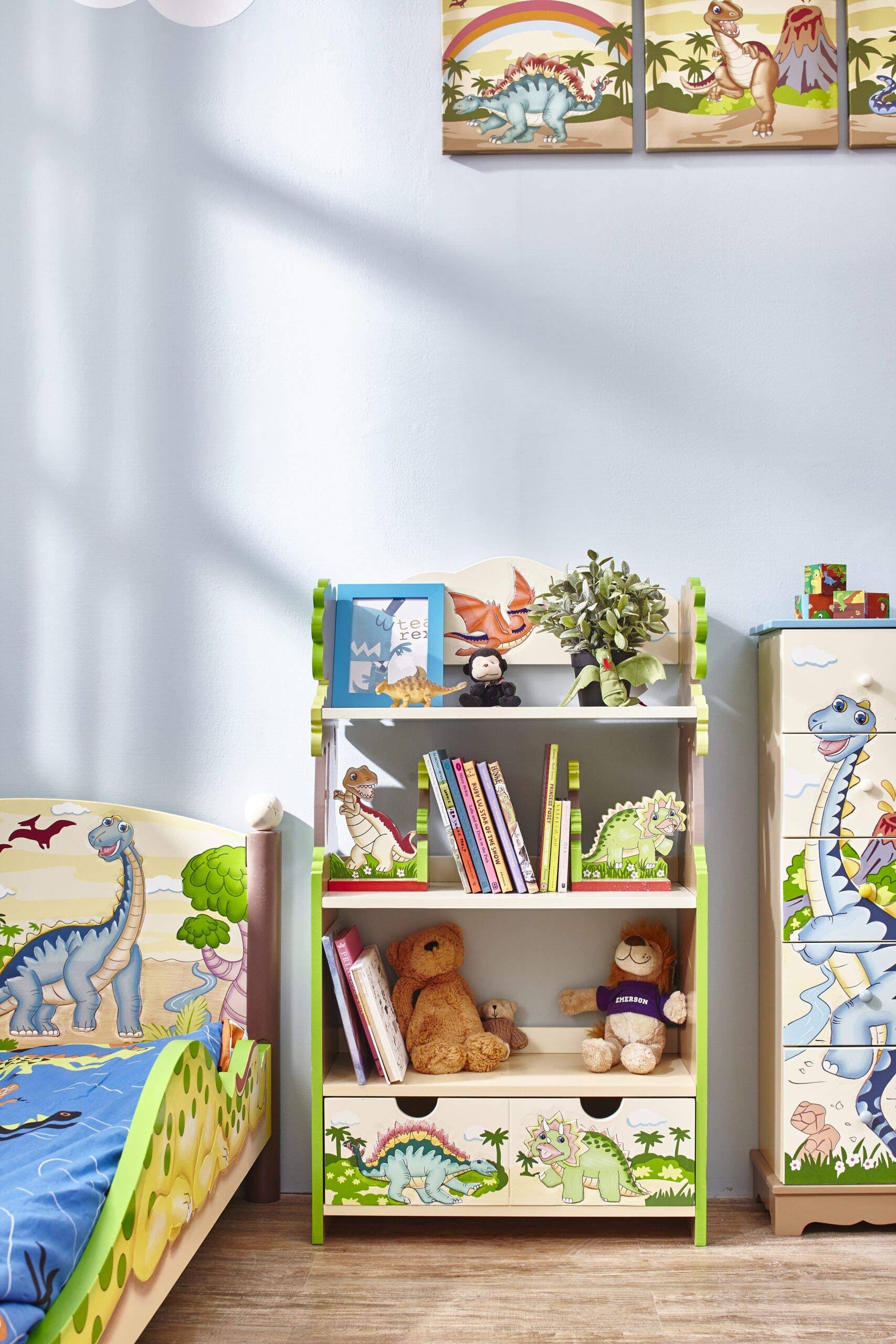 Teamson Kids Dinosaur Kingdom Bookcase With 3 Shelves and Drawer