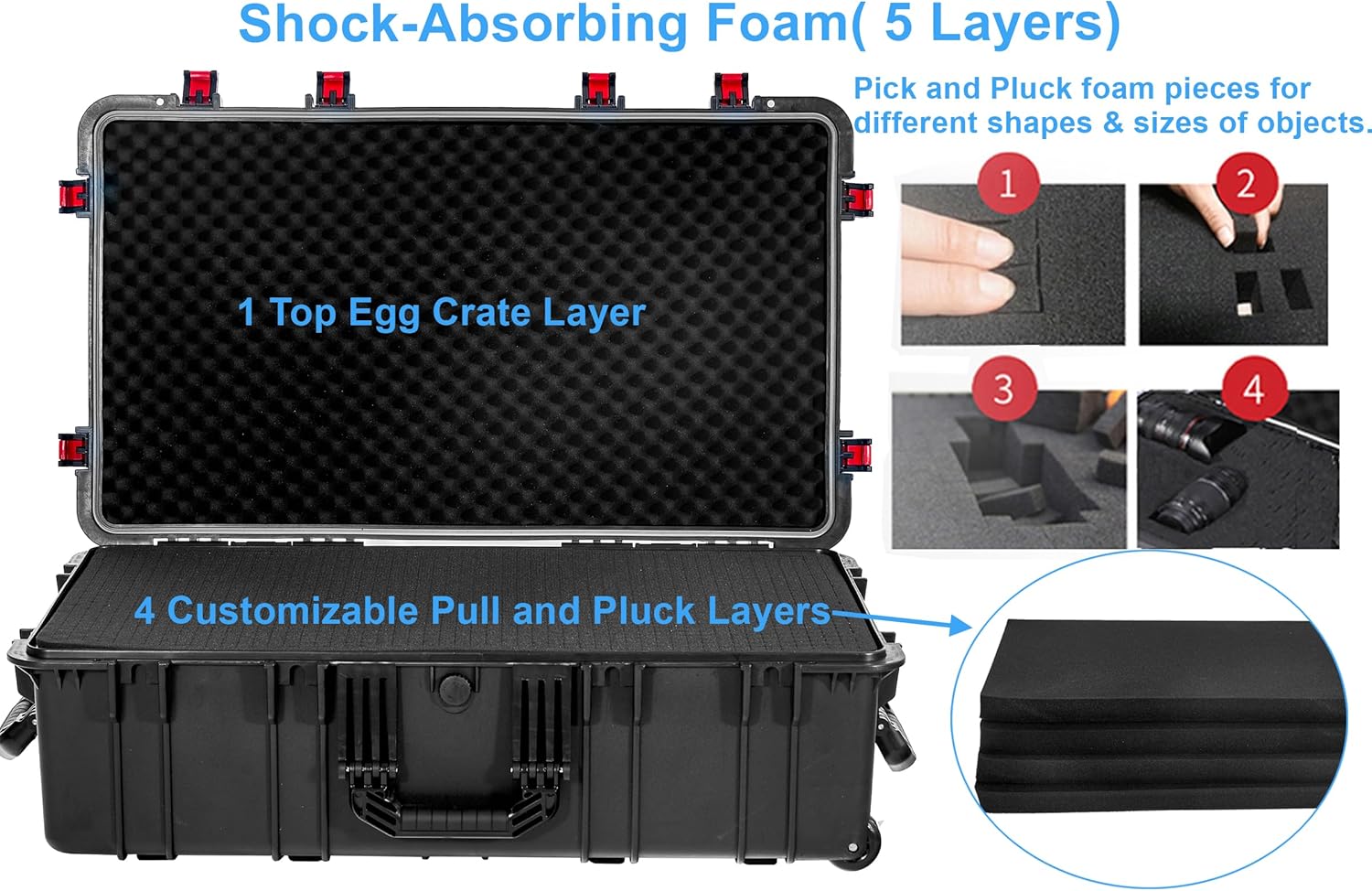 Regetek Waterproof Roller Hard Case 35"x 20.5"x 12", Equipment Case with Foam/Wheels for Camera, Tool, Electronics Gear, Instrument,IP67 Waterproof & Crushproof, Lockable, Transport Rolling Case