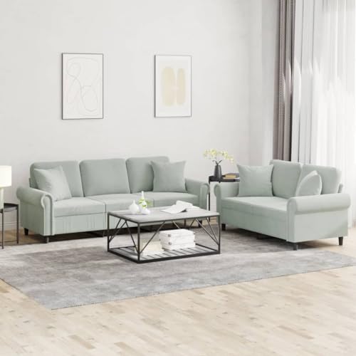 Sofas & Couches 2 Piece Sofa Set with Pillows Light Gray Velvet,Choose from a Range of Sizes to Suit Your Space: a Compact 2seater or a Spacious 3seater. Living Room Furniture