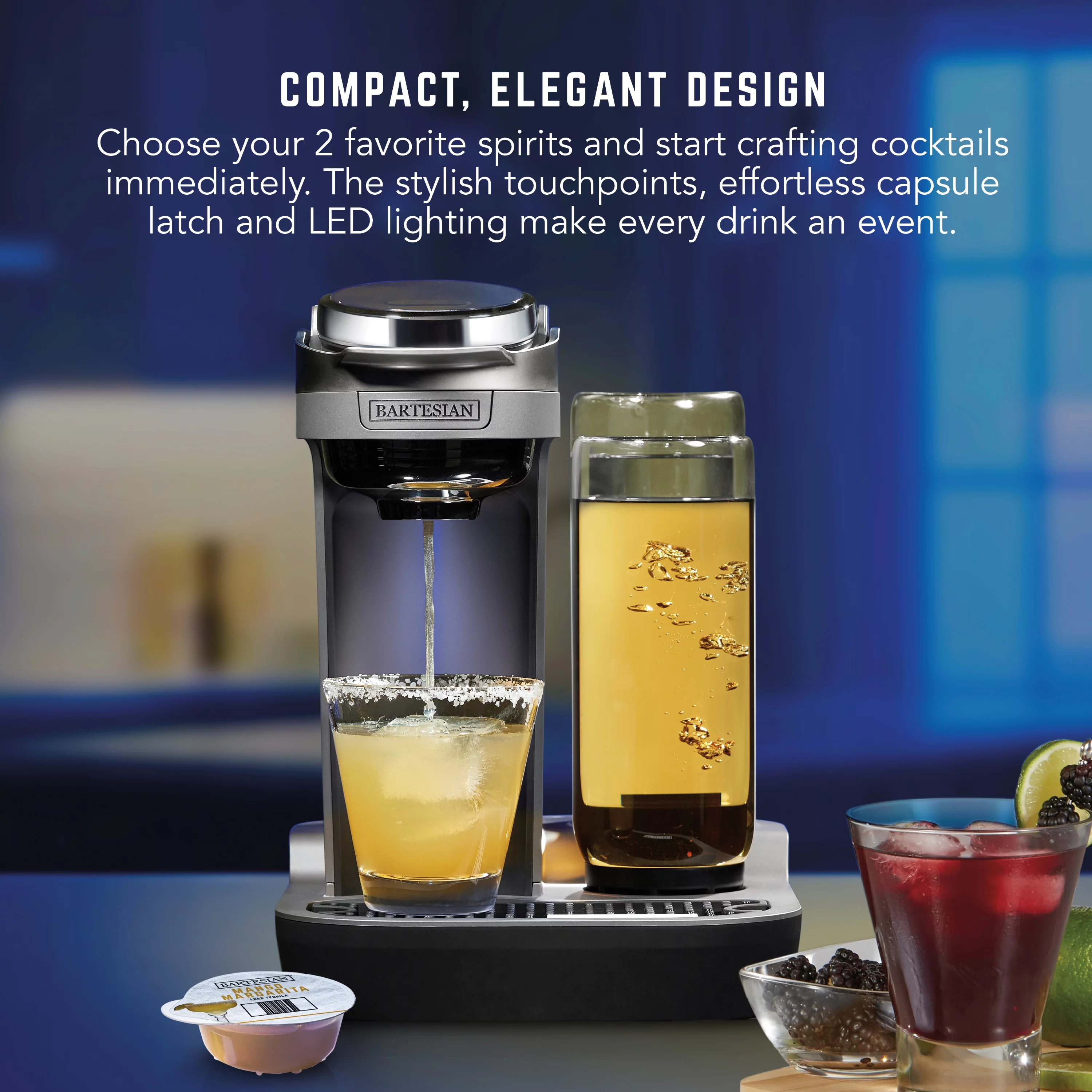 Bartesian Duet Premium Cocktail Machine for the Home Bar, 2 Glass Spirit Bottles