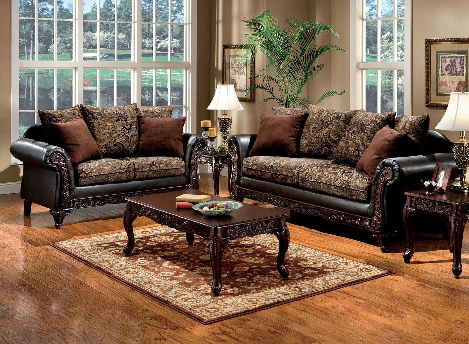 Traditional Brown & Espresso Living Room Set 5pcs FOA Rotherham & Cheshire