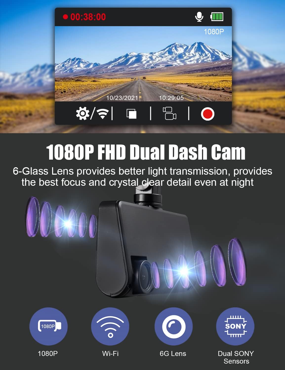 Dual Dash Cam Front and Inside 1080P Car Camera Built-in WiFi Security Camera for Car Taxi 3 Inch IPS Screen, 24H Parking Monitor, G-Sensor, Loop Recording, Support 128GB Max for Taxi Driver Pack of 2
