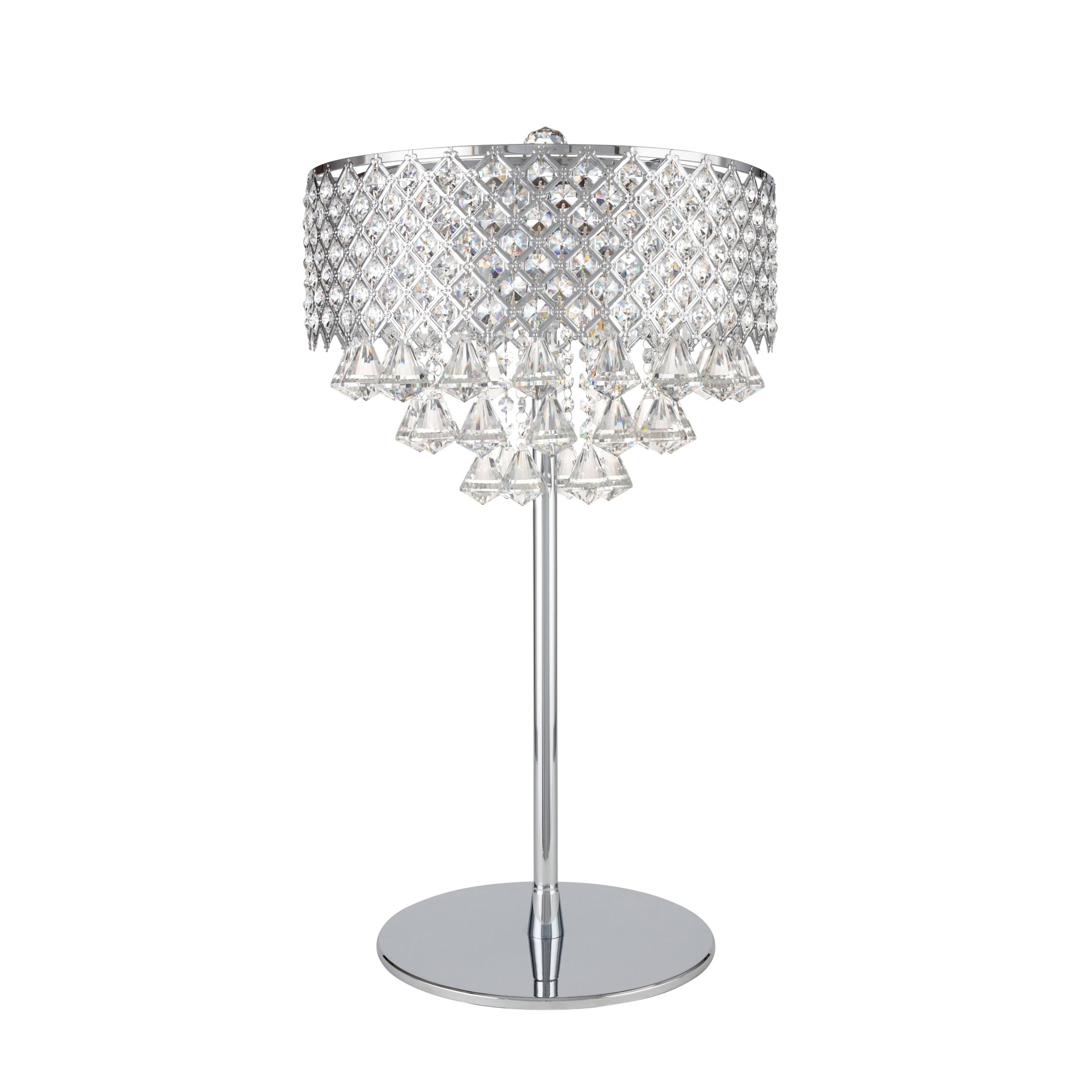 Finesse Decor Grand Chrome Encased Crystals Silver Table Lamp