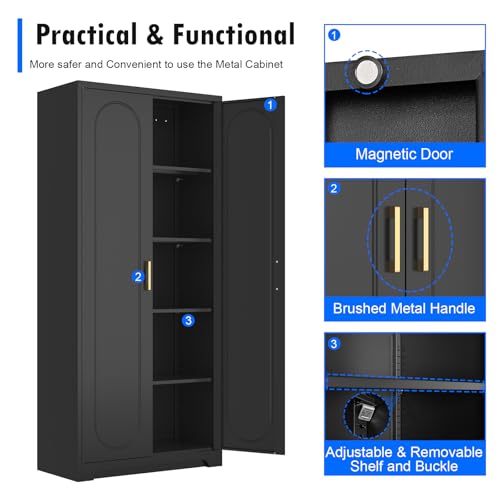 Metal Storage Cabinet with Doors and Shelves, 71 Inch Tall Kitchen Pantry Cabinet, Pantry Cabinets for Kitchen Storage, Freestanding Cupboard for Living, Dining Room, White, Assembly Required