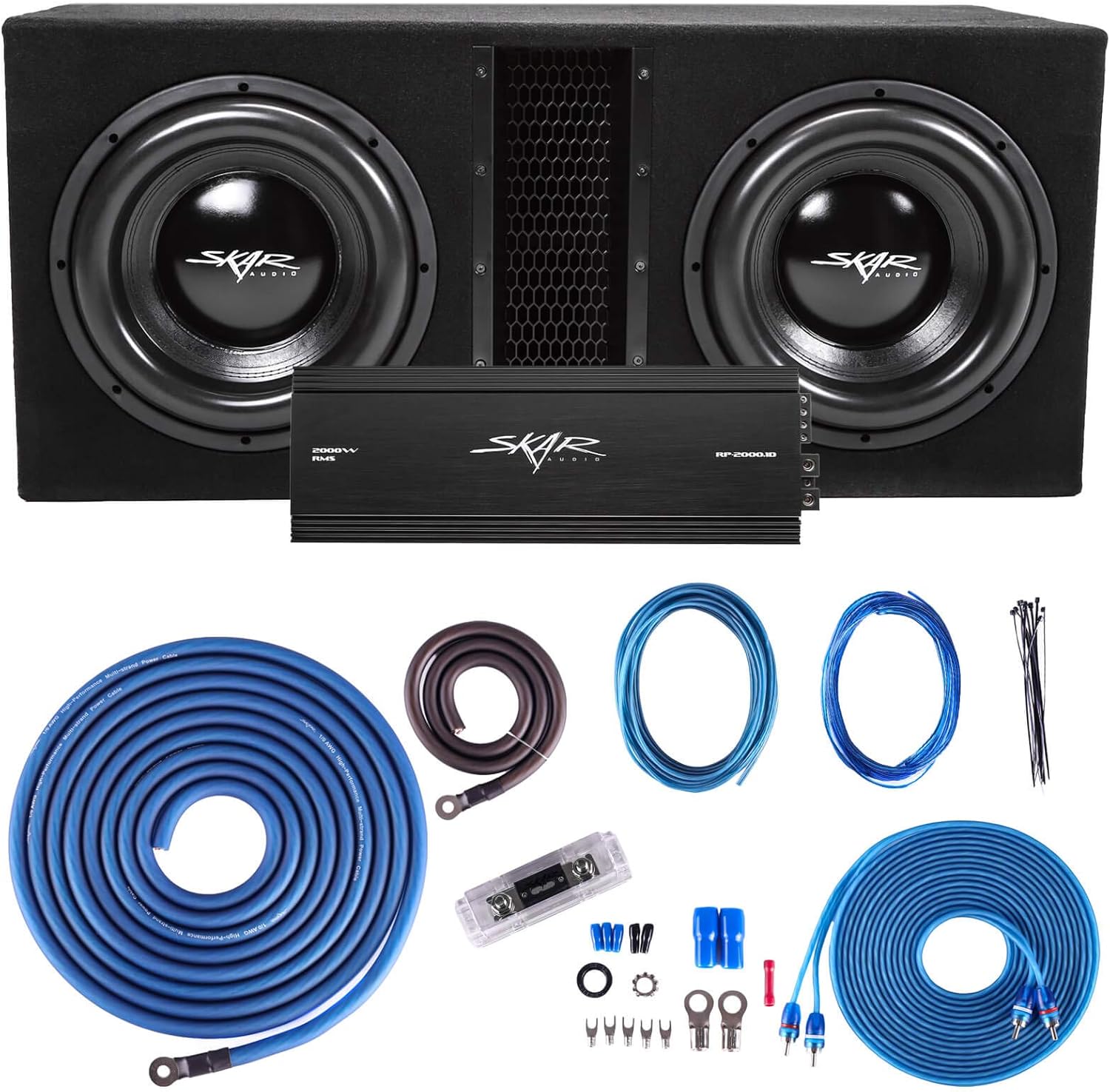 Skar Audio Dual 12" Complete 5, 000 Watt Subwoofer Bass Package - Includes Subwoofers in Ported Box with Amplifier
