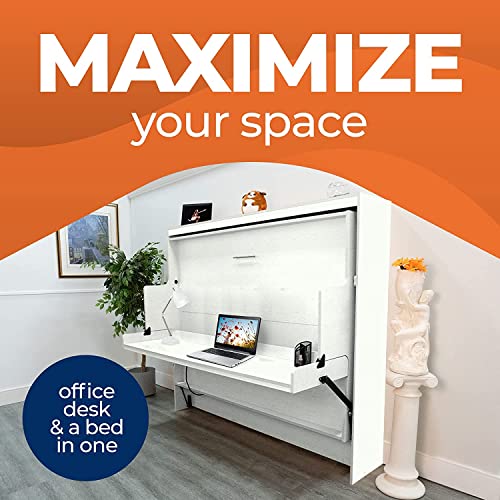 Murphy Bed with Desk, Ideal Bedroom Furniture for Small Spaces, Horizontal & Vertical Pull-Out Beds and Space Saving Furniture, Foldable Beds (Summerflame, Horizontal Queen)