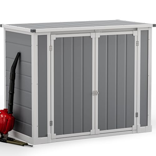 DWVO 5x3 FT Outdoor Storage Shed with Reinforced Floor, All-Weather Resin Storage Shed with Lockable Door & Window, Waterproof Plastic Tool Storage for Garden, Backyard, Patio, Lawn
