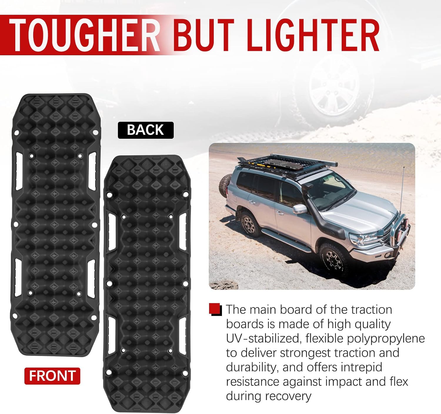 BUNKER INDUST Off-Road Traction Boards, Pair Recovery Tracks Traction Mat for 4WD Jeep Mud, Sand, Snow Traction Pads-Black Emergency Tire Traction Device