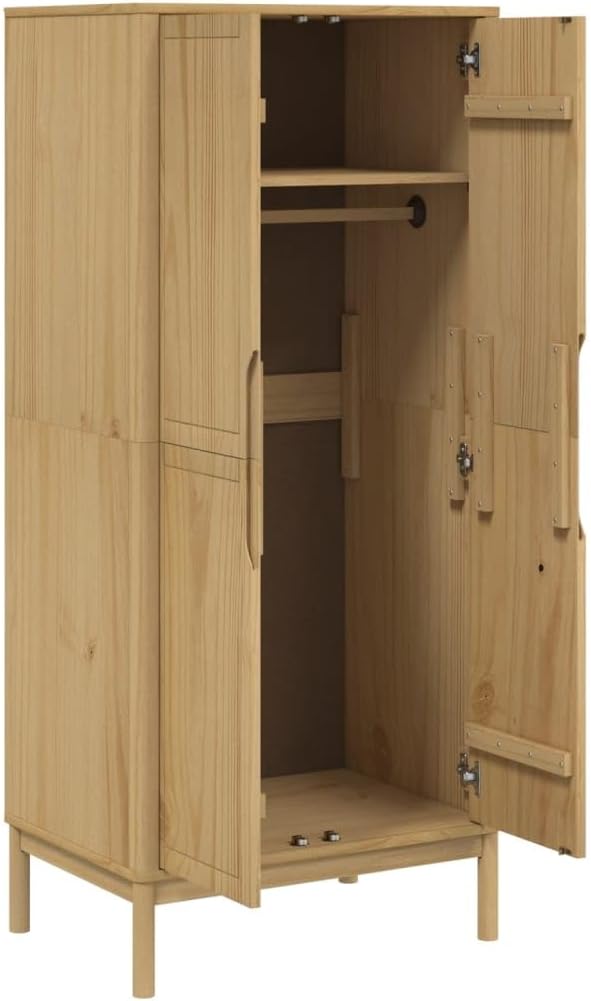 Wardrobe Floro Wax Brown 30.3"x20.9"x67.3" Solid Wood Pine,Furniture,Cabinets & Storage,Armoires & Wardrobes,Brown,41kg/90.2ib