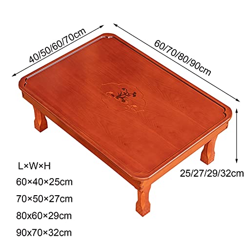 Folding Table, Korean Solid Wood Dining Table/Study Table/Coffee Table/Kang Table, for Tatami/Bay Window/Tea House (Size : 70×50×27cm)
