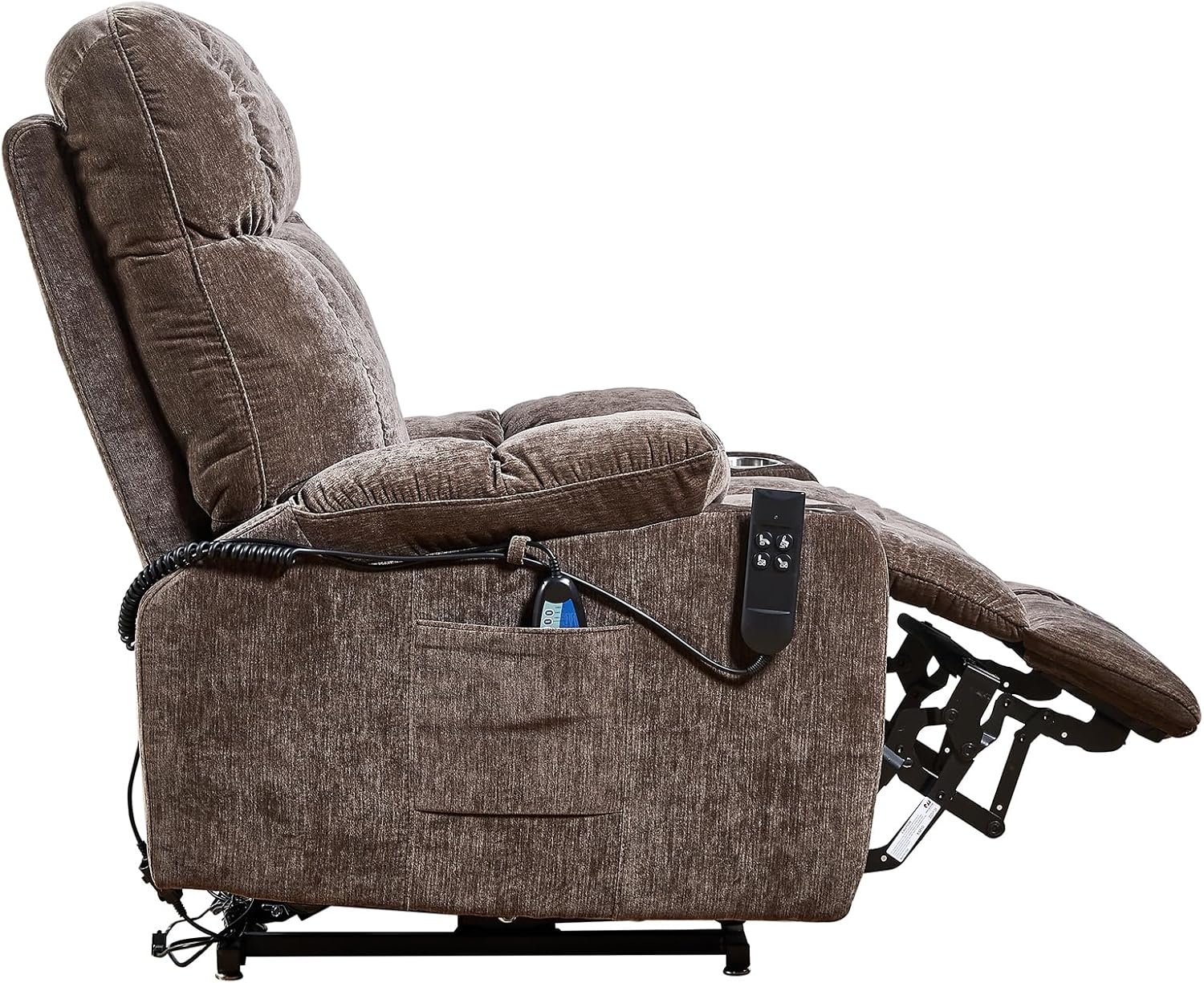 Brown Dual OKIN Motor Power Lift Recliner Chair for Elderly, Infinite Position Lay Flat 180°, Heat Massage, Easy Stand Up-Comfort & Support, 36.2“L x 37”W x 42“H