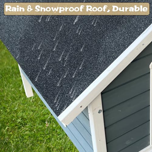 Large Wooden Dog House Outdoor with Porch, 67'' Outside Dog Kennel with Weather-Resistance Roof and PVC Curtain, Wood Pet House Used Indoor Outdoor for Small Medium Dogs Cats Pets