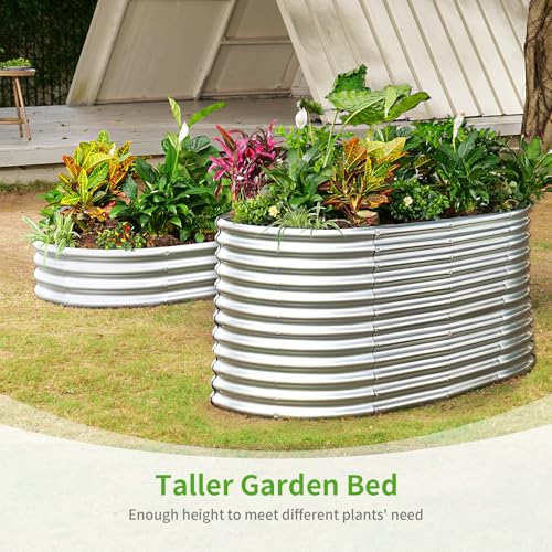 Land Guard 8x4x3ft Oval Galvanized Raised Garden Beds, Large-Capacity Metal Planter Box Outdoor, Durable Deep Raised Garden Bed 3ft Tall, Raised Beds for Gardening Vegetables, Cream Yellow