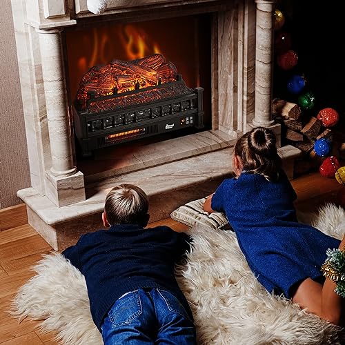 TURBRO Eternal Flame Infrared Electric Fireplace Logs, 23" Infrared Quartz, Remote Control Fireplace Insert Log Heater, Realistic Pinewood Ember Bed, Thermostat, Timer, 1500W Bronze