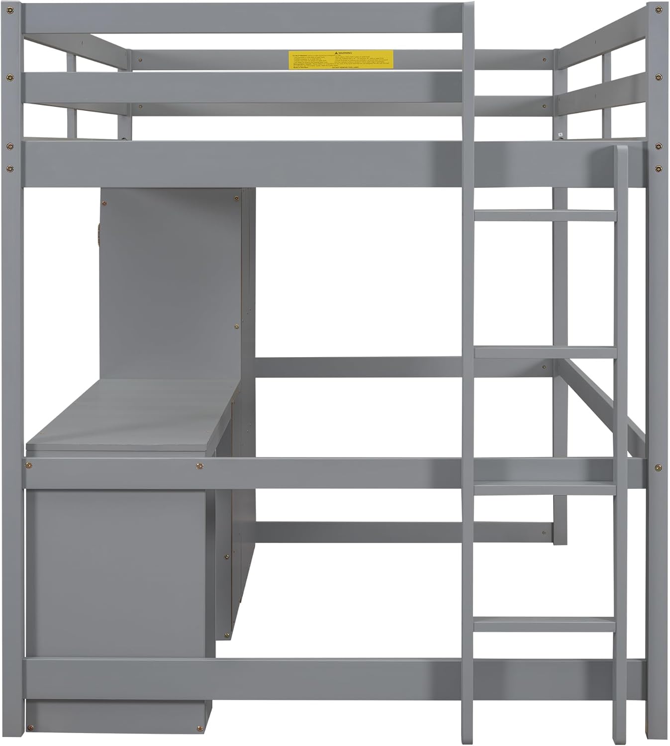 Full Size Loft Bed with Desk & 3 Storage Drawers & Wardrobe Design for Kids Bedroom,Solid Wood Bedframe w/Ladder & Safety Guardrails,No Box Spring Needed & Super Save Space, Gray