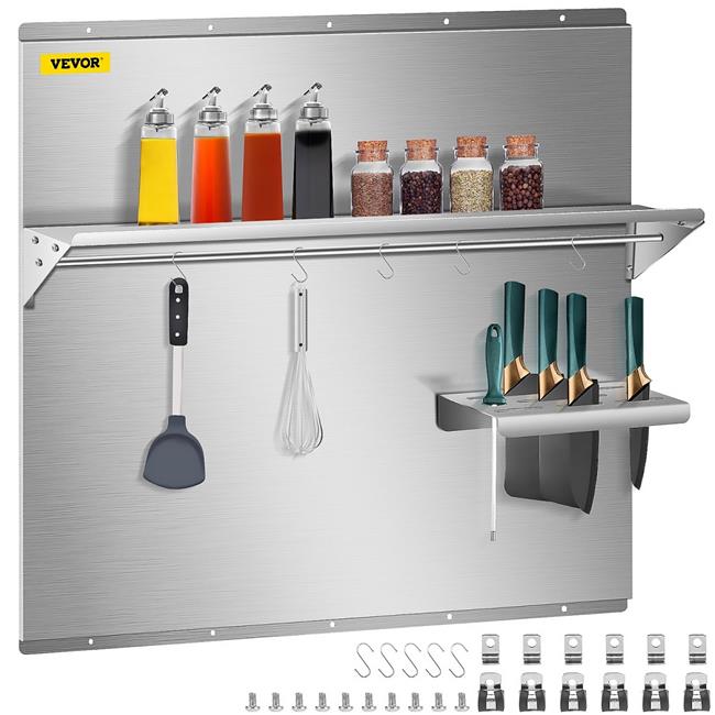 Vevor  36 x 30.7 in. Range Backsplash with Shelf Range Hood Wall Shield, Stainless Steel Backsplash Silver Splash Plate