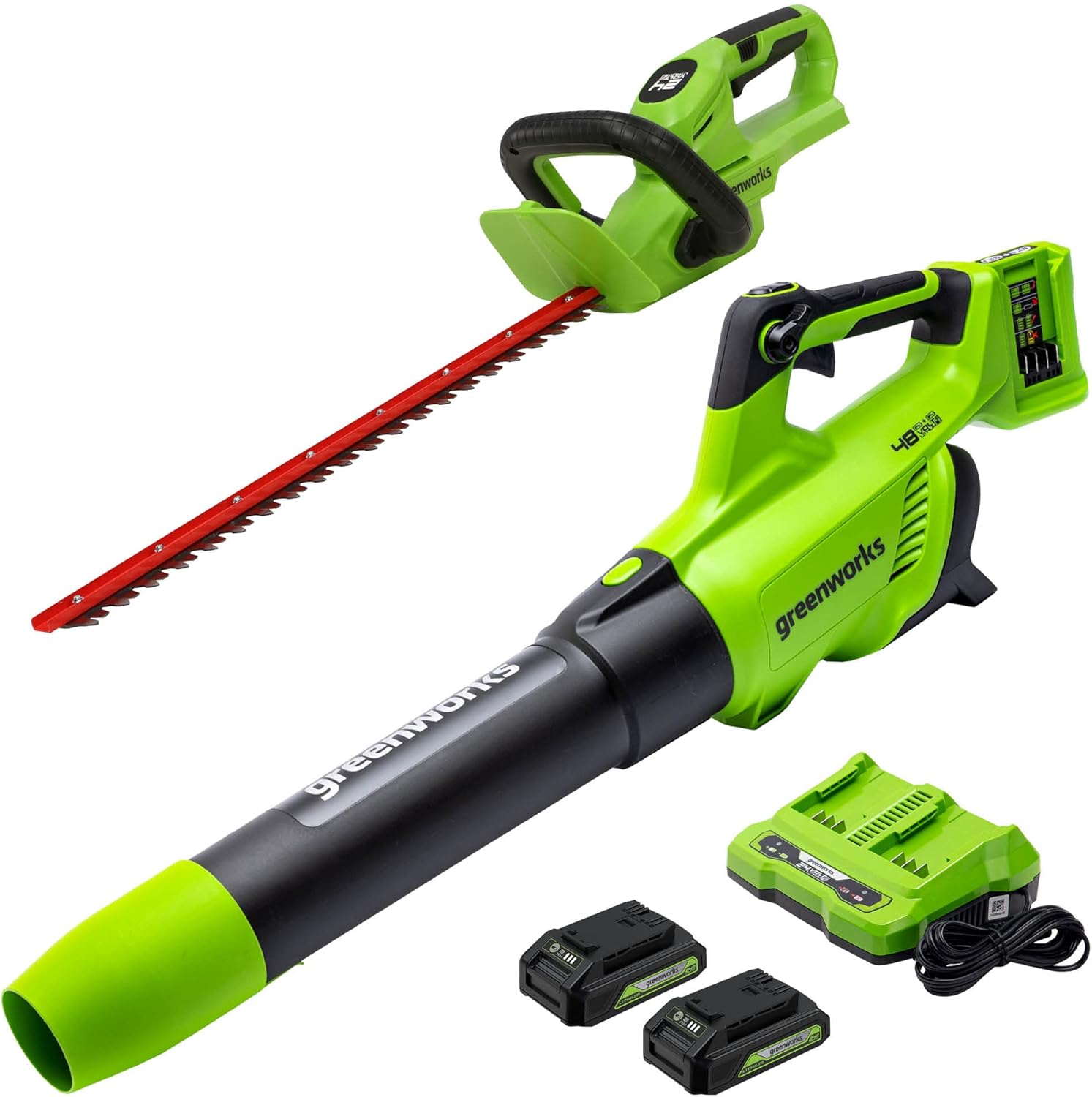Greenworks 48V (2 x 24V) Cordless Axial Blower (125 MPH / 515 CFM), (2) 2.0Ah Batteries and Dual Port Charger