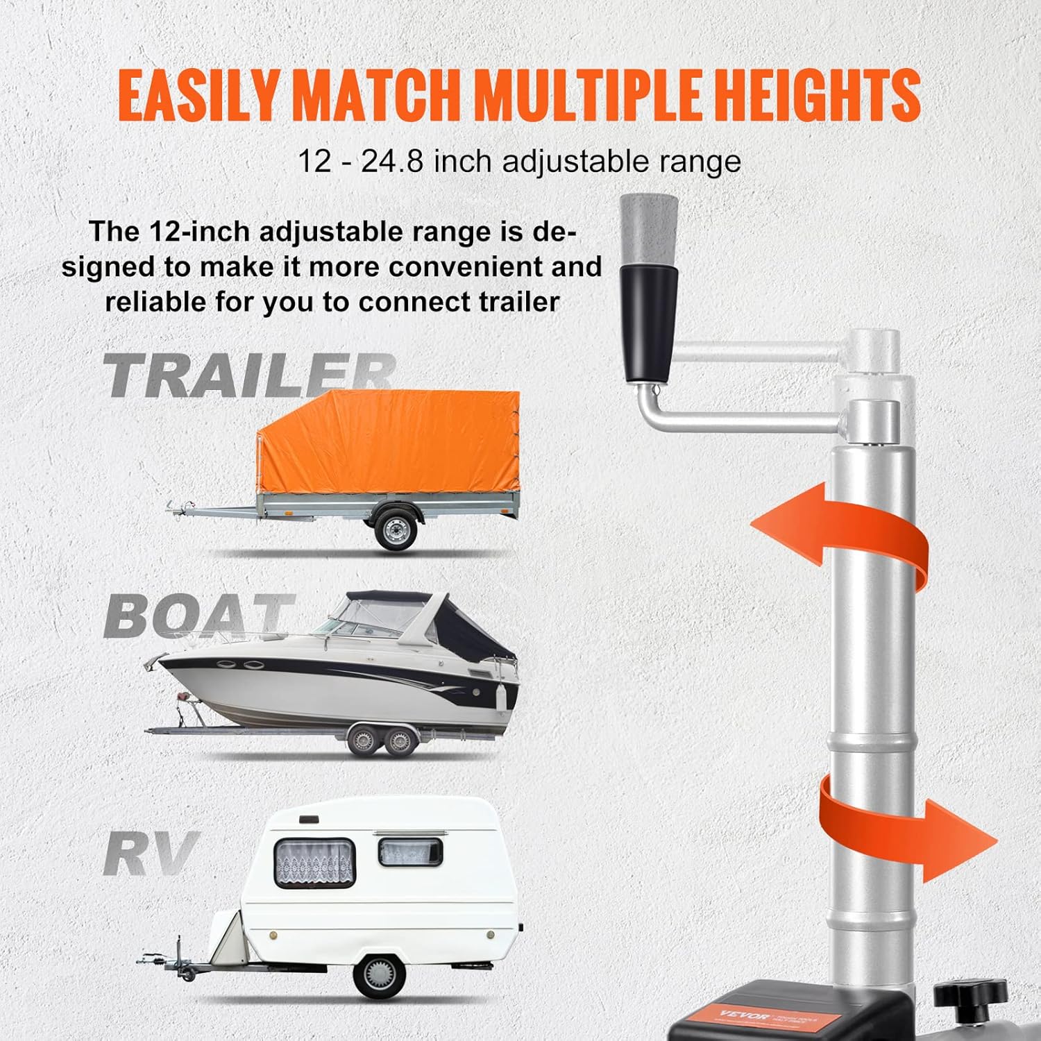 VEVOR Electric Trailer Dolly, 5000lbs Towing Capacity, 350W 12V Trailer Jockey Wheel with 22 ft/min Moving Speed, 12''-24.8'' Adjustable Clamp Height & 8'' Rubber Tire, for Moving Trailer Caravan Boat