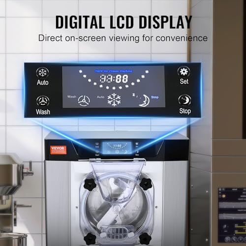 VEVOR Commercial Ice Cream Machine, 20-25L/H Yield, 2400W 1-Flavor Hard Serve Ice Cream Maker, 8L Stainless Steel Cylinder, Digital Display Auto Clean Adjustable Hardness, for Restaurant Snack Bars