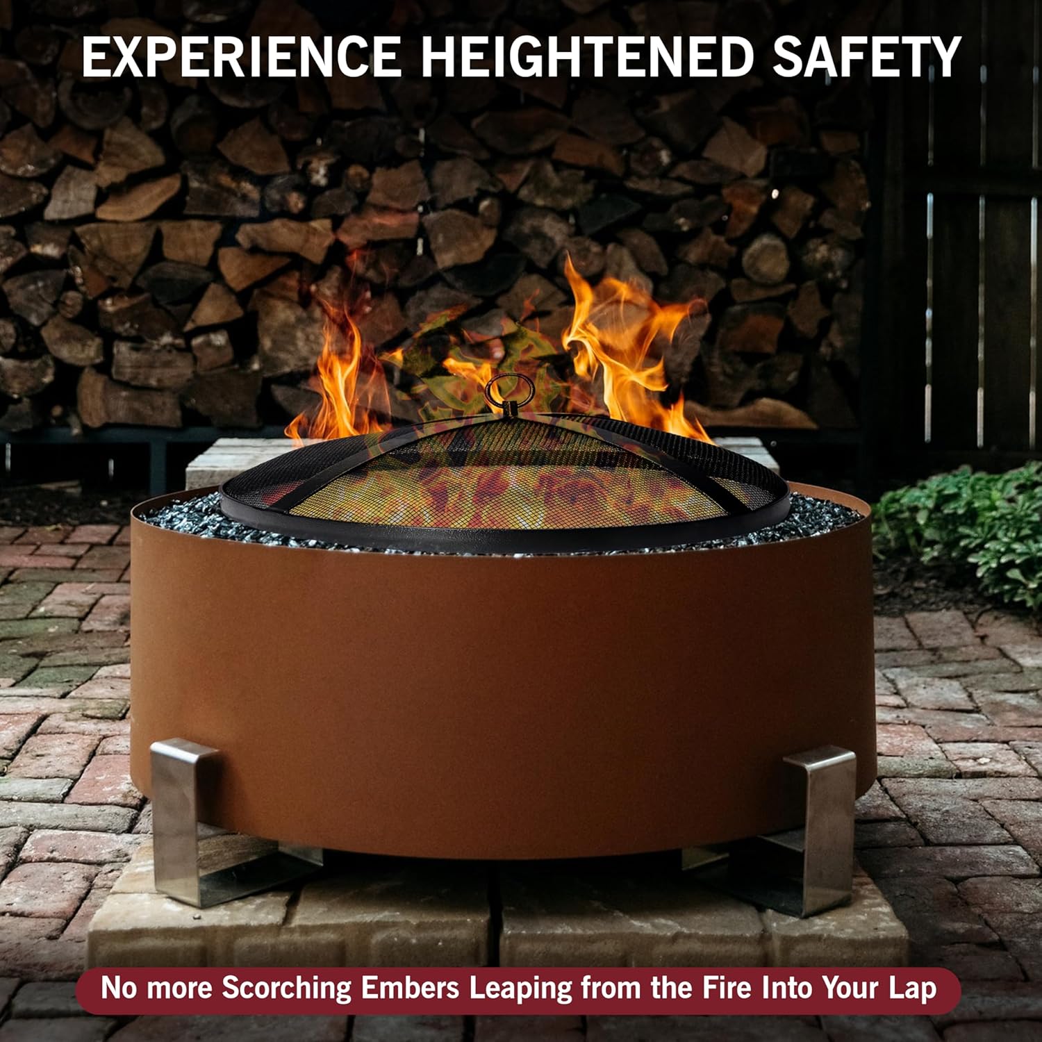 Fire Pit Spark Screen 36 Inch Round Lid, Heavy Duty Fire Pit Steel Mesh Screen Ember Arrester Lid with Hook for Outdoor Fire Pits Fireplace Fire Pit Insert Liner Replacement Screen