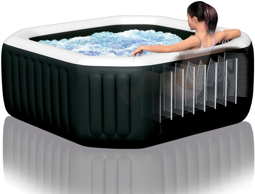 Intex 79" X 28" PureSpa Jet and Bubble Deluxe Inflatable Hot Tub Set with Energy Efficient Cover, 4-Person 28457EP