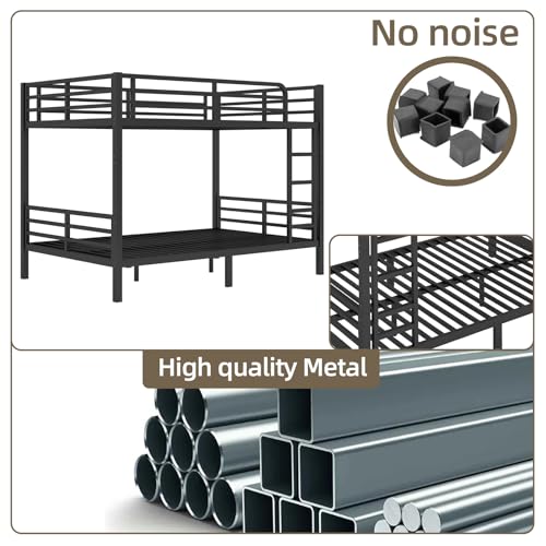 Twin XL Over Twin XL Bunk Bed, Metal Bunk Bed Frame Heavy Duty Bunk Beds Loft Bed Frame with Ladder and Guardrail Metal Slats No Box Spring Required for Adults Teens, Black