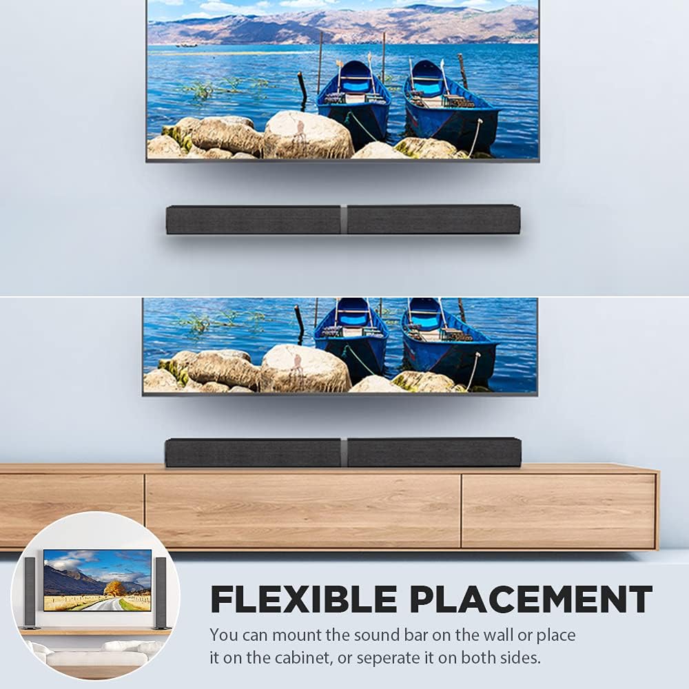Sound Bar, MEGONG 2020D Split Soundbars for TV 50W 32-Inch Wired & Wireless Bluetooth Sound Bars Home Theater Surround Speakers (Optical/HDMI/Aux/Remote Control/Wall-Mounted) Pack of 2