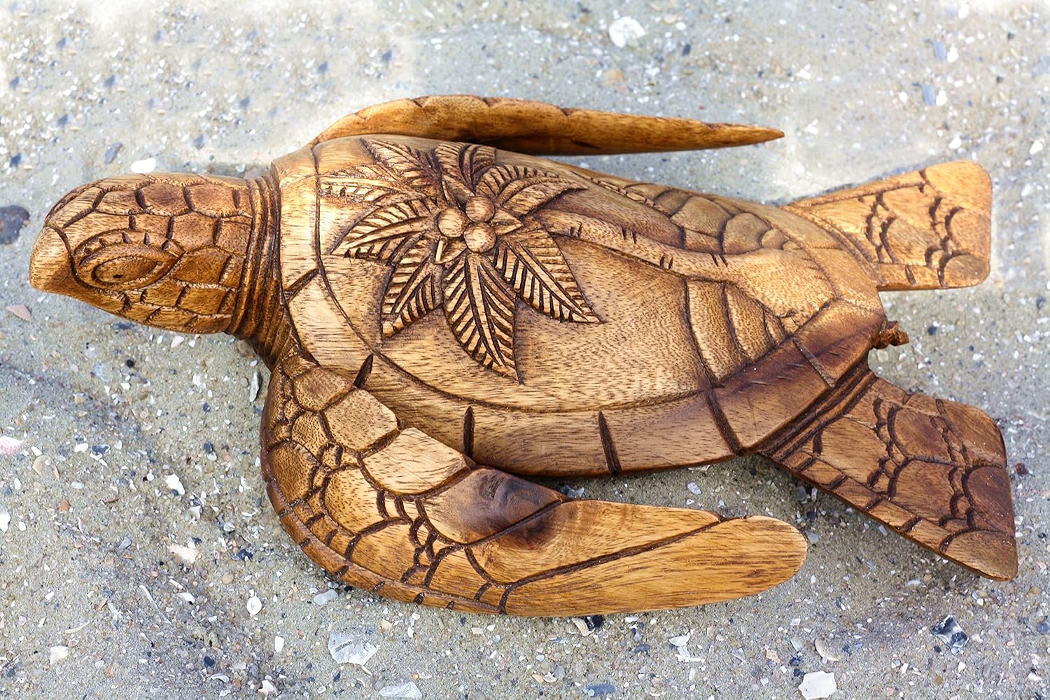 G6 COLLECTION 12" Long Wooden Hand Carved Turtle Tortoise Statue Figurine Sculpture Handcrafted Handmade Decorative Home Decor Accent Rustic Seaside Tropical Nautical Ocean Coastal Decoration
