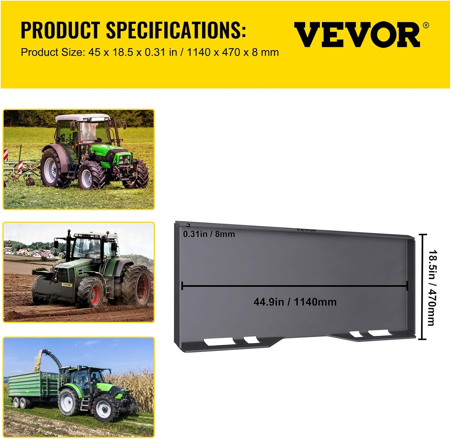 VEVOR Skid Steer Mount Plate Thick Skid Steer Attachment Plate Steel Quick Attachment Loader Plate with 3 Additional Welding Rods Easy to Weld or Bolt to Different Accessories (5/16")